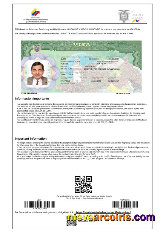 Ecuador travel visa, version 2